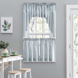 Ellis Curtain Plaza Classic Ticking Stripe Printed on Natural Ground 1.5" Rod Pocket Tailored Tiers Blue