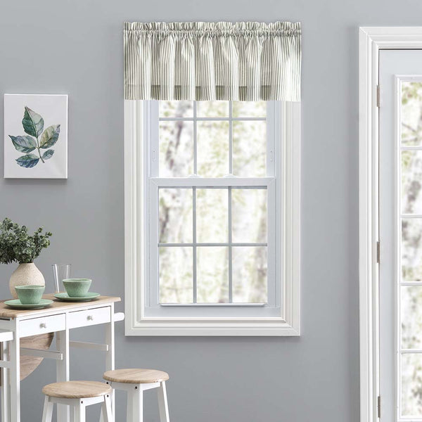 Ellis Curtain Plaza Classic Ticking Stripe Printed on 1.5" Rod Pocket Natural Gr