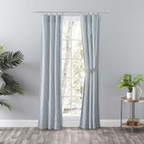 Ellis Curtain Plaza Classic Ticking Stripe Printed on Natural Ground 3" Rod Pocket Tailored Panel Pair Blue