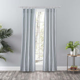 Ellis Curtain Plaza Classic Ticking Stripe Printed on Natural Ground 3" Rod Pocket Tailored Panel Pair Blue