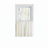 Ellis Curtain Classic Wide Solid Color Perma Press Ruffled With 1.5" Rod Pocket Window Tiers Natural
