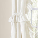 Ellis Curtain Classic Wide Solid Color Perma Press Ruffled Priscilla Curtain Panel With Ties Natural
