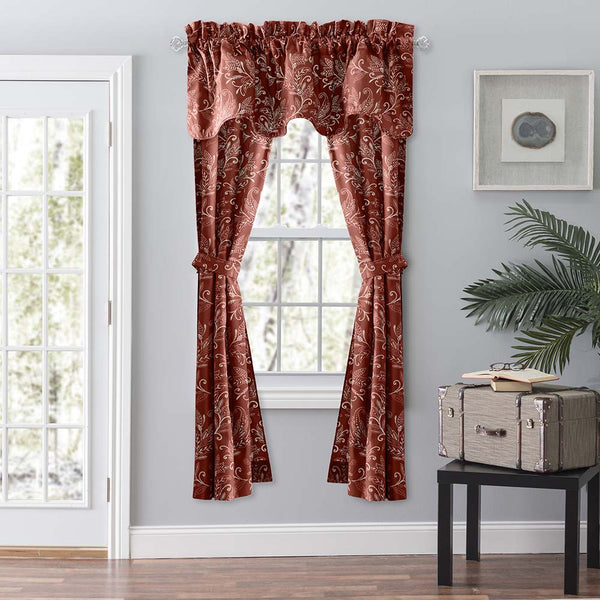 Ellis Curtain Lexington Leaf Pattern on Colored Ground Scallop Valance 58"x15" B