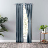 Ellis Curtain Lisa Solid Poly Cotton Duck Fabric Tailored Panel Pair with Ties Dusty Blue