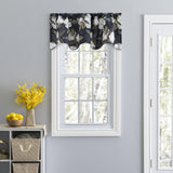 Ellis Curtain Magnolia Lined Scallop 3" Rod Pocket Valances for Windows 50" x 16" Black