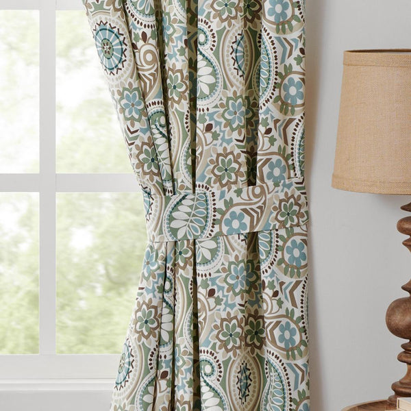 Ellis Curtain Paisley Prism Tailored 3" Rod Pocket Curtain Panel Pair with Tie B