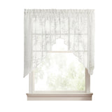 Ellis Curtain Brewster 100% Polyester Tailored Embroidered Sheer Rod Pocket Swag Pair  70" x 38" White