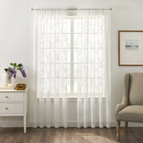 Ellis Curtain Brewster 100% Polyester Embroidered Sheer Rod Pocket Curtain Panel White