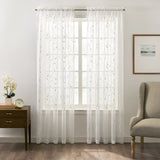 Ellis Curtain Chatham 100% Polyester Embroidered Sheer Rod Pocket Curtain Panel White