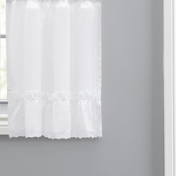 Ellis Curtain Madelyn Ruflled Victorian 1.5" Rod Pocket Window Curtain Tiers Whi