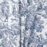 Ellis Curtain 100% Cotton Victoria Park Toile Bradford Shaped Window Valance With Print over Solid 70" x 15" Blue