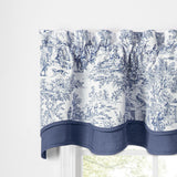 Ellis Curtain 100% Cotton Victoria Park Toile Bradford Shaped Window Valance With Print over Solid 70" x 15" Blue