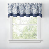 Ellis Curtain 100% Cotton Victoria Park Toile Bradford Shaped Window Valance With Print over Solid 70" x 15" Blue
