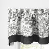 Ellis Curtain 100% Cotton Victoria Park Toile Bradford Shaped Window Valance With Print over Solid 70" x 15" Black