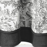 Ellis Curtain 100% Cotton Victoria Park Toile Bradford Shaped Window Valance With Print over Solid 70" x 15" Black