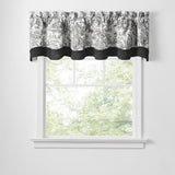 Ellis Curtain 100% Cotton Victoria Park Toile Bradford Shaped Window Valance With Print over Solid 70" x 15" Black