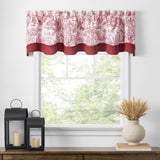 Ellis Curtain 100% Cotton Victoria Park Toile Bradford Shaped Window Valance With Print over Solid 70" x 15" Red