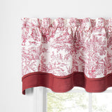 Ellis Curtain 100% Cotton Victoria Park Toile Bradford Shaped Window Valance With Print over Solid 70" x 15" Red
