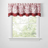 Ellis Curtain 100% Cotton Victoria Park Toile Bradford Shaped Window Valance With Print over Solid 70" x 15" Red