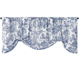 Ellis Curtain 100% Cotton Victoria Park Toile Tie Up Window Valance Includes 2 Looped Ties 60" x 24" Blue