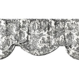 Ellis Curtain 100% Cotton Victoria Park Toile Tie Up Window Valance Includes 2 Looped Ties 60" x 24" Black