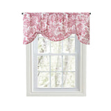 Ellis Curtain 100% Cotton Victoria Park Toile Tie Up Window Valance Includes 2 looped Ties 60" x 24" Red