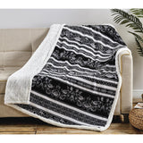 Plazatex Odelia with Sherpa Plush Decorative All Season Plum Throw Blanket 50" x 60" Black