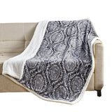 Plazatex Gracey with Sherpa Plush Decorative All Season Plum Throw Blanket 50" x 60" Grey
