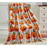 Plazatex Pumpkins All Season Plush Decorative Halloween Throw Blanket 50" x 60" Orange