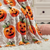 Plazatex Pumpkins All Season Plush Decorative Halloween Throw Blanket 50" x 60" Orange