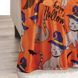 Plazatex Halloween Cats plush Decorative Halloween Machine Washable Throw 50" X 60" Orange