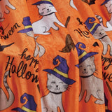 Plazatex Halloween Cats plush Decorative Halloween Machine Washable Throw 50" X 60" Orange