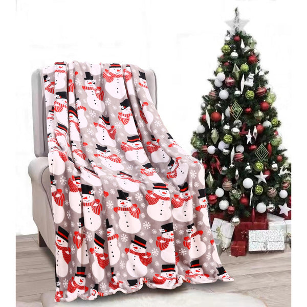 Plazatex Big Christmas Snowman All Season Plush Decorative Christmas Throw Blank