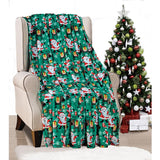 Plazatex Green Joyful Santa plush Decorative Christmas Machine Washable Throw 50" X 60" Green