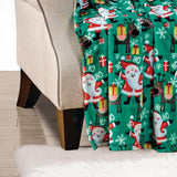 Plazatex Green Joyful Santa plush Decorative Christmas Machine Washable Throw 50" X 60" Green
