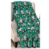 Plazatex Green Joyful Santa plush Decorative Christmas Machine Washable Throw 50" X 60" Green