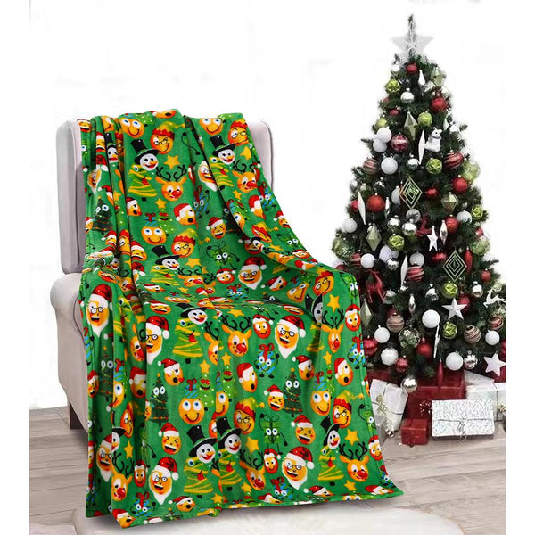 Plazatex Green Funny Faces plush Decorative Christmas Machine Washable Throw 50