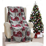 Plazatex Snowy Barn plush Decorative Christmas Machine Washable Throw 50" X 60" Grey
