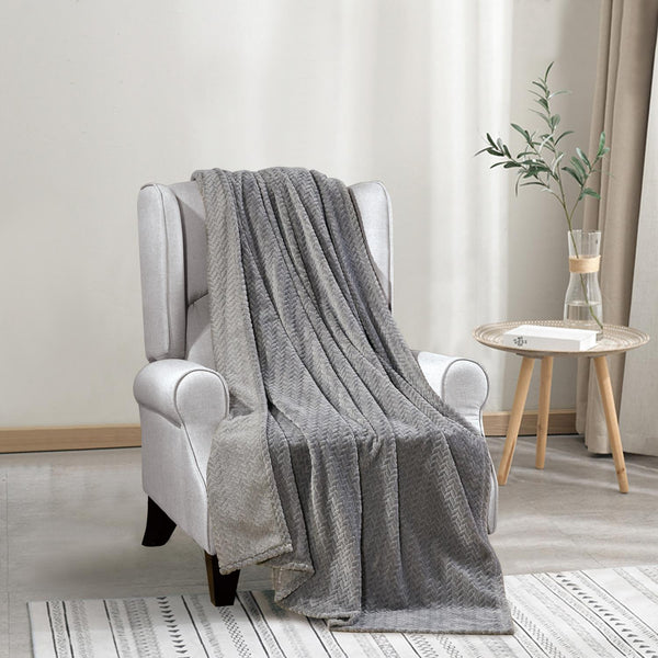 Plazatex Chevron Plush All Season Decorative Throw Blanket 50" x70" Grey