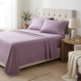 Embossed 1800 Series Wrinkle Resistant Soft Stripe Bed Sheet Set Ocean Blue by Plazatex