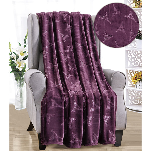 Plazatex Eiffel Tower Embossed Decorative Super Soft Throw Blanket for Sleep/Dec