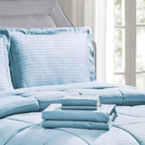Plazatex Embossed Dobby Stripe 8 Pieces Comforter Bed In A Bag Set Lt. Blue