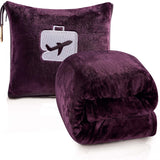 Plazatex 100% Polyester Comfort Fly Travel Wrinkle Resistant Pillow & Blanket Set 40" x 70" Plum