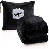 Plazatex 100% Polyester Comfort Fly Travel Wrinkle Resistant Pillow & Blanket Set 40" x 70" Black