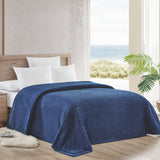 Plazatex Striata Lined Oversized All Season 100% Polyester Blanket Navy