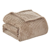 Plazatex Striata Lined Oversized All Season 100% Polyester Blanket Queen Taupe