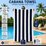 Plazatex Cabana Terry Cloth Stripe 80% Cotton 20% Polyester 2 Pack Beach Bath Towel