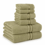 Plazatex 100% Premium Cotton Textured Border Ultra Soft Absorbent 6 Piece Bathroom Towel Set Safari