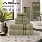 Plazatex 100% Premium Cotton Textured Border Ultra Soft Absorbent 6 Piece Bathroom Towel Set Safari