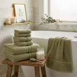 Plazatex 100% Premium Cotton Textured Border Ultra Soft Absorbent 6 Piece Bathroom Towel Set Safari